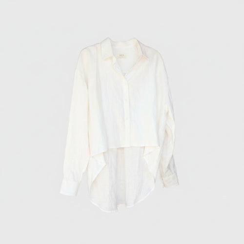The Bone Button Up Crop in bone linen, shown against a plain background