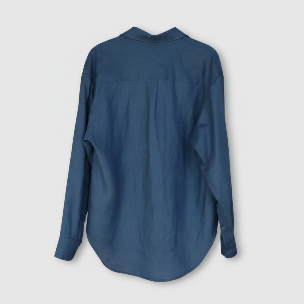 The Petrol Button Up Crop in deep petrol linen