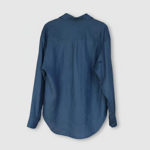 The Petrol Button Up Crop in deep petrol linen