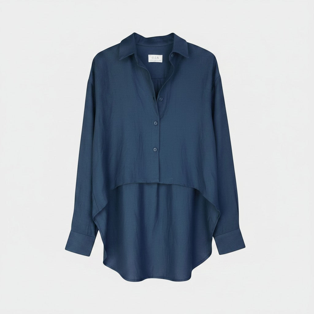 The Petrol Button Up Crop in deep petrol linen, shown against a plain background