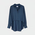 The Petrol Button Up Crop in deep petrol linen, shown against a plain background